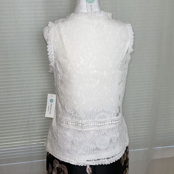 Stitch Fix S hazel White Daiana Lace Crochet Overlay Sleeves Peplum Blouse Cami - Picture 2 of 13